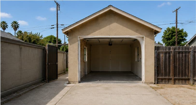 Cleared garage interior ready for conversion